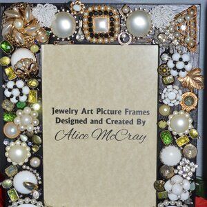 VINTAGE JEWELRY DECORATED PICTURE FRAME HANDMADE ONE OF A KIND WORK OF ART 5X7